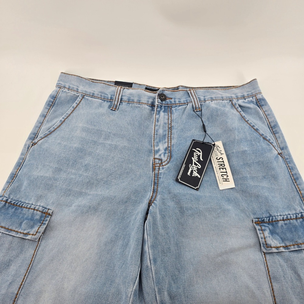 True Luck Classic Baggy Cargo Jeans Mens Stretch Light Wash Blue 36x32 NWT